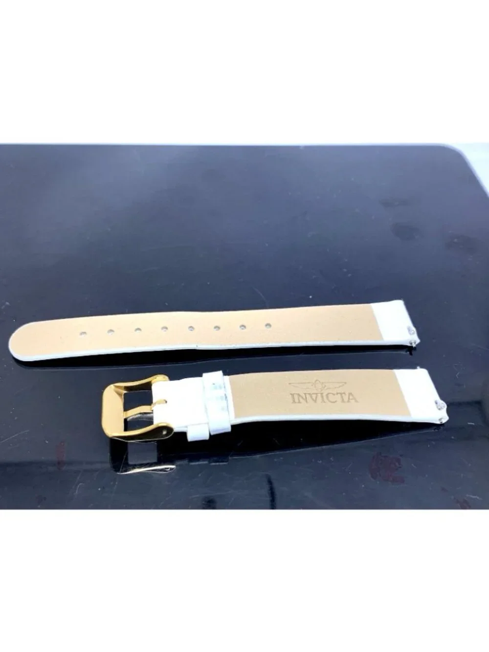 Invicta Women's Watch Replacement Band White Leather 16mm Lug Gold Steel Clasp
